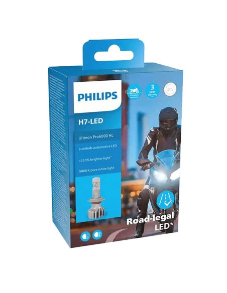 Ampoule LED H7 Ultinon PRO6000 12V +230% de lumière en plus LUM11972U6000X1 Moto Philips | leonleds