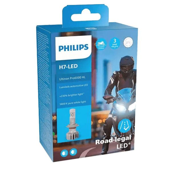 Ampoule LED H7 Ultinon PRO6000 12V +230% de lumière en plus LUM11972U6000X1 Moto Philips | leonleds