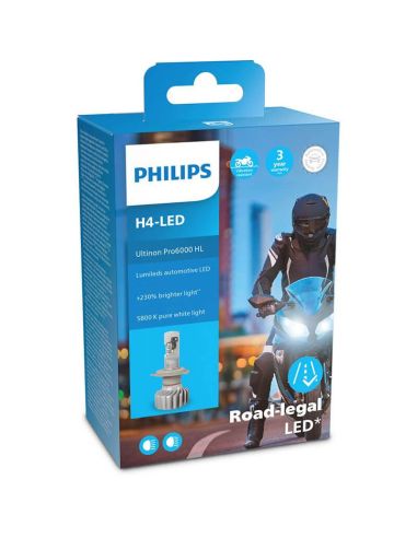 Ampoule LED H4 Ultinon PRO6000 12V +230% de lumière en plus LUM11342U6000X1 Moto Philips | leonleds