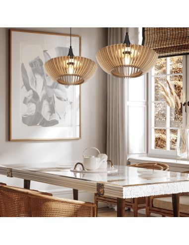Lámpara de techo colgante LED Colino madera foto ambiente| LeonLeds
