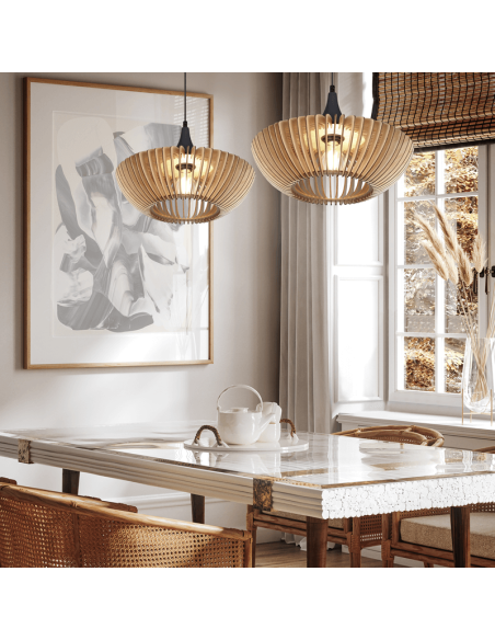 Lámpara de techo colgante LED Colino madera foto ambiente| LeonLeds