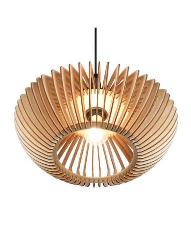 Lámpara de techo colgante LED Colino madera detalle encendida | LeonLeds