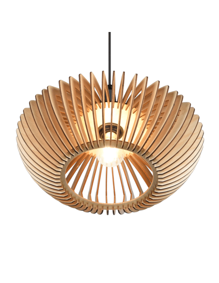 Lámpara de techo colgante LED Colino madera detalle encendida | LeonLeds