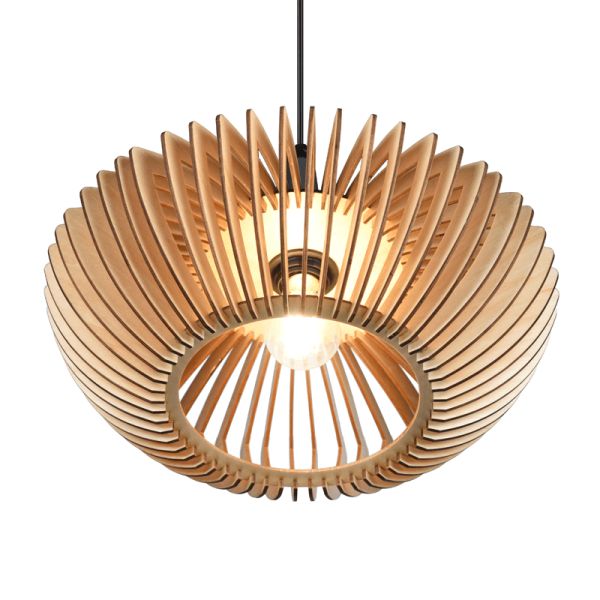 Lámpara de techo colgante LED Colino madera detalle encendida | LeonLeds