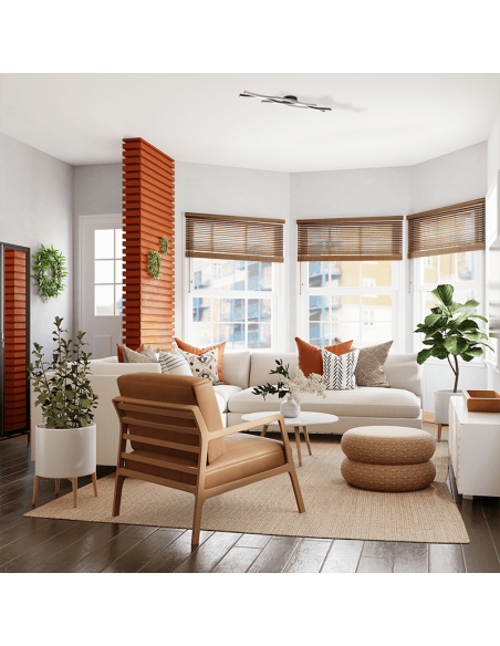 Plafón de techo moderno Blaze regulable color aluminio en un salón | LeonLeds