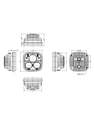 Faro LED delantero LED homologado cuadrado empotrable con una potencia de 30W/60W Medidas |LeonLeds Iluminación