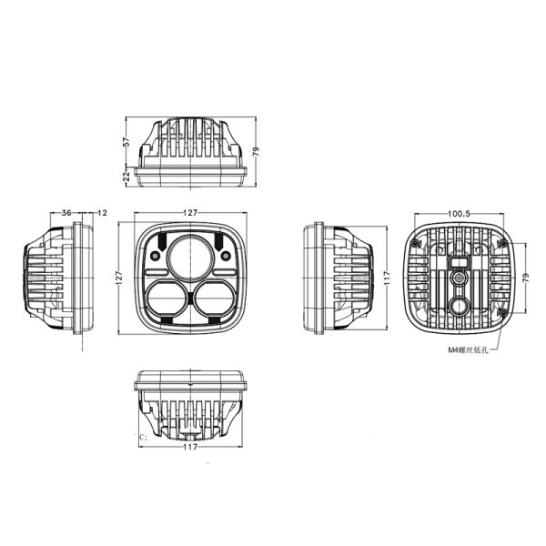 Faro LED delantero LED homologado cuadrado empotrable con una potencia de 30W/60W Medidas |LeonLeds Iluminación