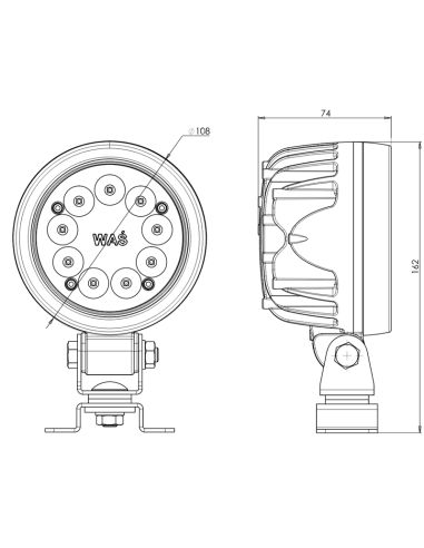 Dimensiones Faro LED redondo de Largo Alcance Homologado 5000Lm HR ECE 10 R10 ADR 50W Was | LeonLeds