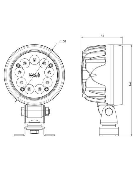 Dimensiones Faro LED redondo de Largo Alcance Homologado 5000Lm HR ECE 10 R10 ADR 50W Was | LeonLeds