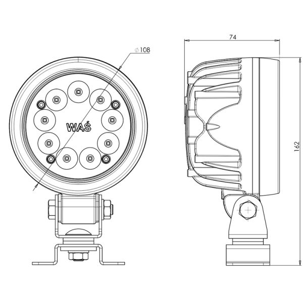 Dimensiones Faro LED redondo de Largo Alcance Homologado 5000Lm HR ECE 10 R10 ADR 50W Was | LeonLeds