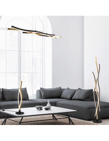 Lámpara de pie moderna Blaze 35W dorada en un salón| LeonLeds