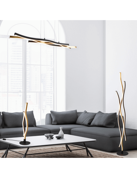 Lámpara de pie moderna Blaze 35W dorada en un salón| LeonLeds
