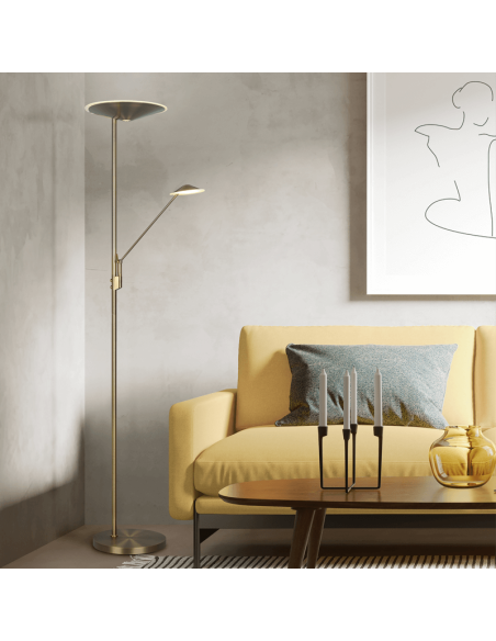 Lampadaire LED Brantford bronze antique dans un salon | leonleds