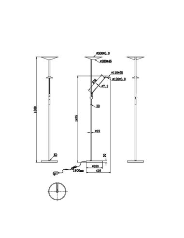 Fiche technique du lampadaire à DEL Brantford bronze antique | leonleds