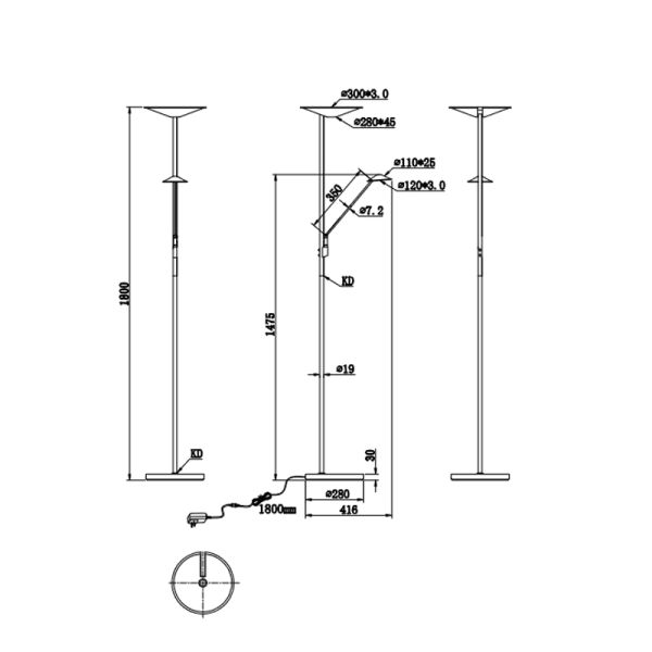 Fiche technique du lampadaire à DEL Brantford bronze antique | leonleds