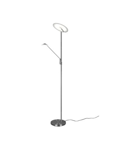 Lámpara de pie LED Brantford color níquel en un salón | LeonLeds