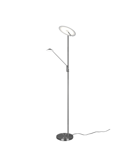 Lámpara de pie LED Brantford color níquel en un salón | LeonLeds
