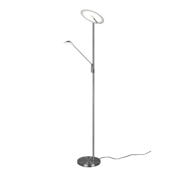 Lámpara de pie LED Brantford color níquel en un salón | LeonLeds