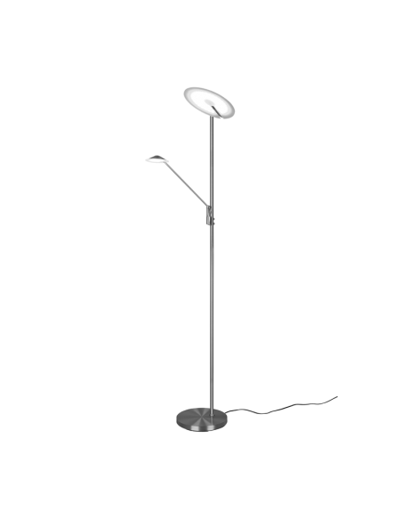 Lámpara de pie LED Brantford color níquel encendida| LeonLeds