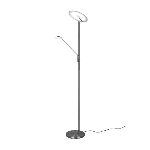 Lámpara de pie LED Brantford color níquel encendida| LeonLeds