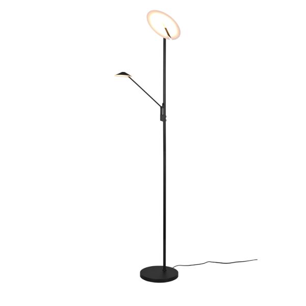 Lampadaire LED 2 lumières Brantford lumière noire allumée | leonleds