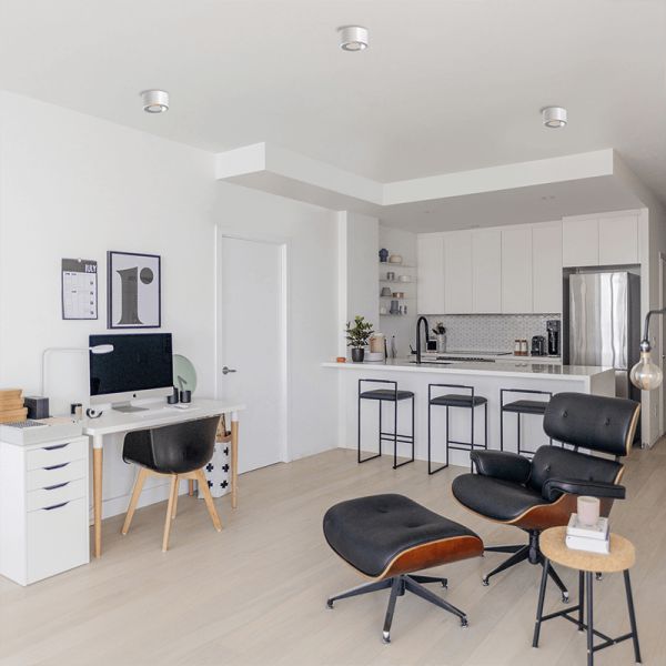 Plafon LED redondo minimalista minimalista 8W e 12W Studio 3000K branco 12cm ambiente