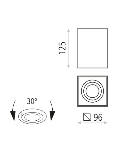 Plafonnier LED Carre Cuadraro Orientable blanc 8W mesures GU10