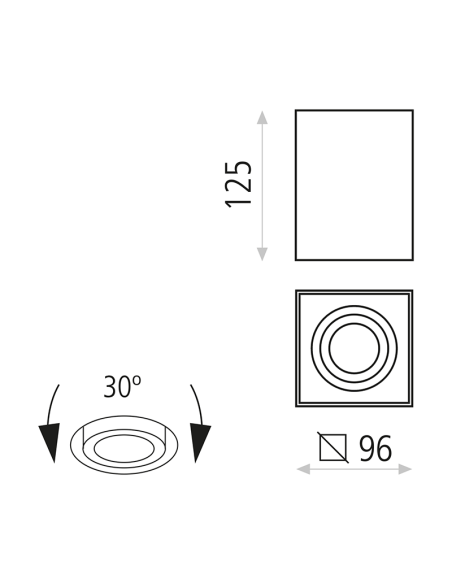 Plafonnier LED Carre Cuadraro Orientable blanc 8W mesures GU10