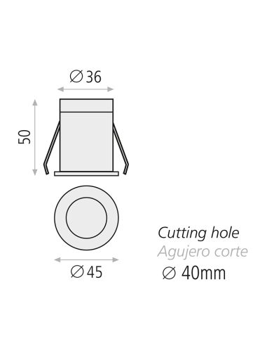 Downlight embutido LED Dot Mini branco ABS 3W 3000K 245Lm medidas
