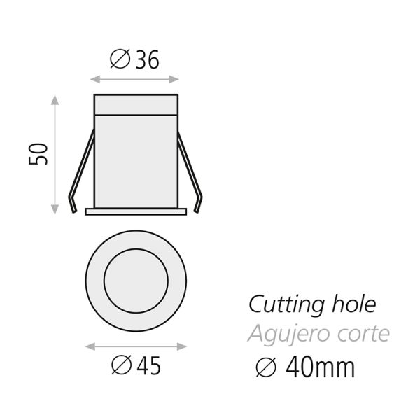 Downlight Empotrable LED Dot Mini blanco  ABS 3W 3000K 245Lm medidas