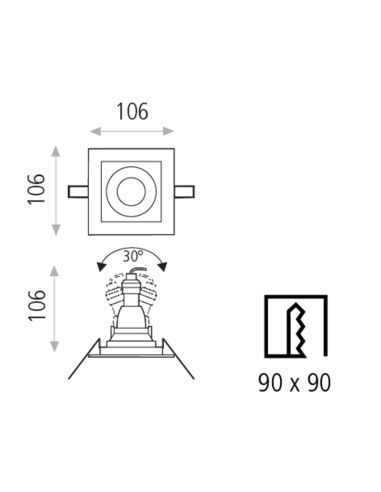 Downlight LED cuadrado empotrable San blanco 8W GU10 IP20 medidas