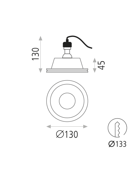 Downlight LED embutido redondo Yota 8W Gu10 IP20 medidas brancas