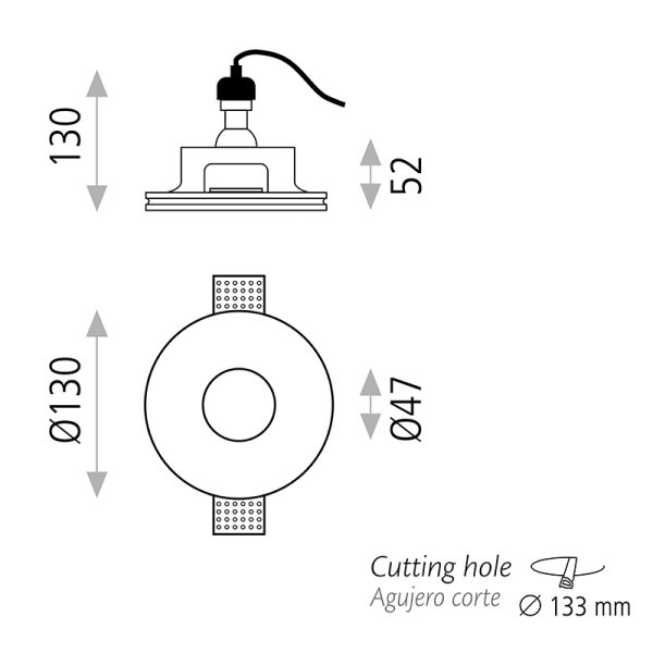 Downlight LED embutido redondo Gamma 8W Gu10 IP20 detalhes brancos