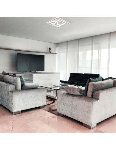 Plafón de techo LED cuadrado Mita blanco en una estancia| LeonLeds