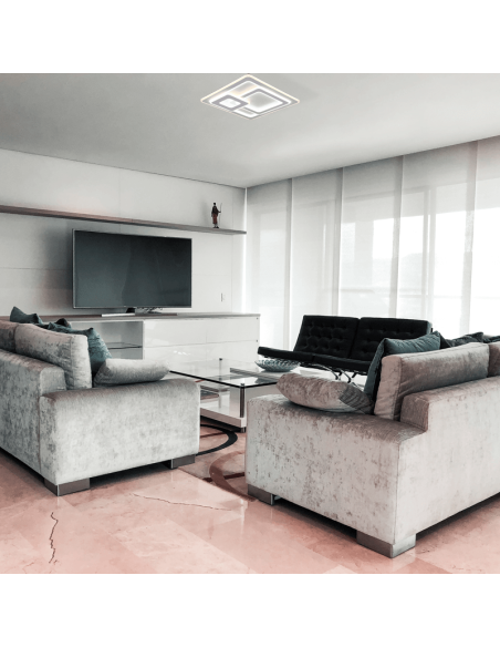 Luminária de teto LED Mita branca quadrada em uma sala | leonleds