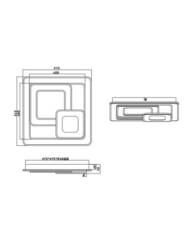 Plafon LED quadrado Mita branco detalhes técnicos| leonleds