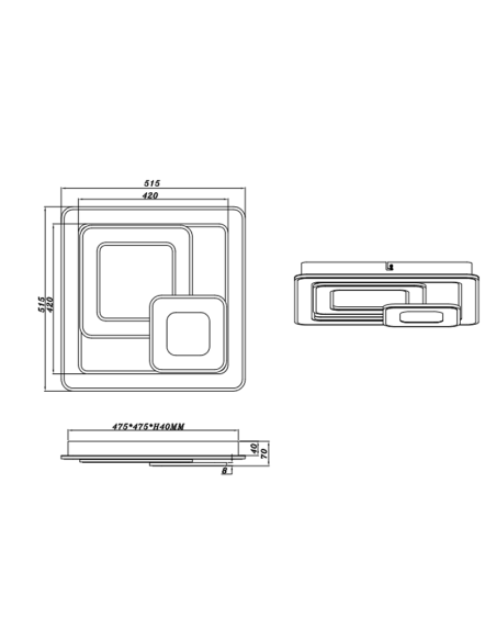 Plafon LED quadrado Mita branco detalhes técnicos| leonleds