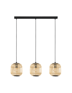 Lámpara colgante de techo Bordesley 3 pantallas de madera de Bambú E27