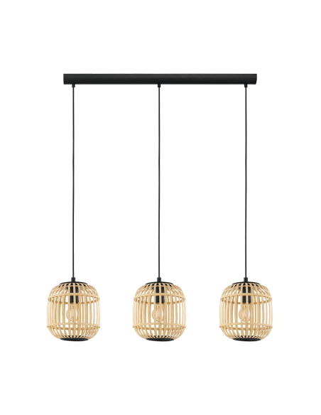 Lámpara colgante de techo Bordesley 3 pantallas de madera de Bambú E27