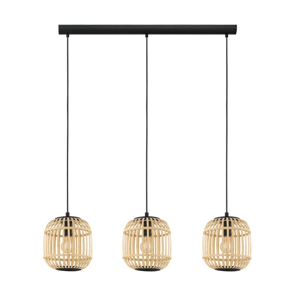 Suspensão de teto Bordesley com 3 abajures de madeira de bambu E27