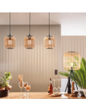Luminária pendente de teto Bordesley 3 abajures de madeira de bambu E27 ambiente