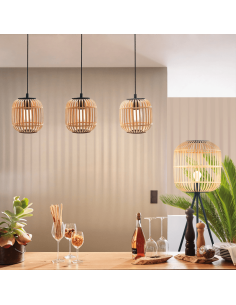 Plafonnier Bordesley avec 3 abat-jour en bois de bambou E27 2