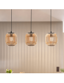 Lámpara colgante de techo Bordesley 3 pantallas de madera de Bambú E27 ambiente