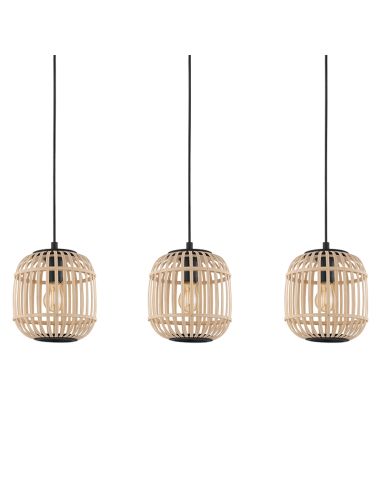 Luminária pendente de teto Bordesley 3 abajures de madeira de bambu E27 abajures