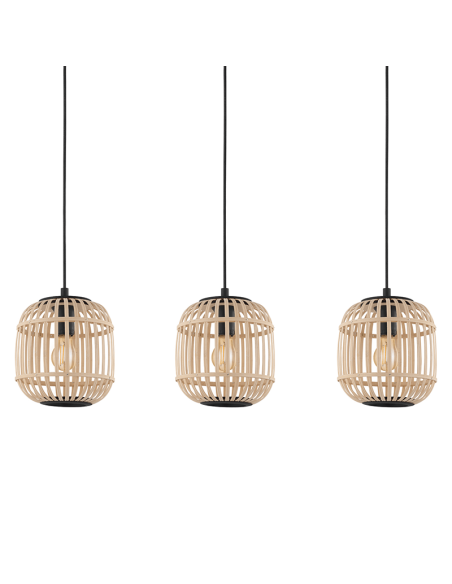 Luminária pendente de teto Bordesley 3 abajures de madeira de bambu E27 abajures