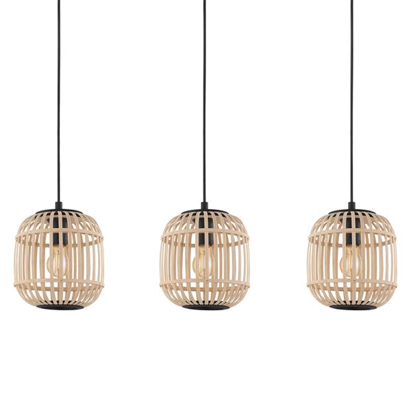 Luminária pendente de teto Bordesley 3 abajures de madeira de bambu E27 abajures
