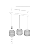 Bordesley Plafonnier Suspension 3 Abat-jour en Bois de Bambou E27 Luminaires de Montage