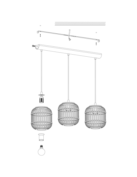 Lámpara colgante de techo Bordesley 3 pantallas de madera de Bambú E27 Luces montaje