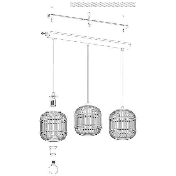 Lámpara colgante de techo Bordesley 3 pantallas de madera de Bambú E27 Luces montaje