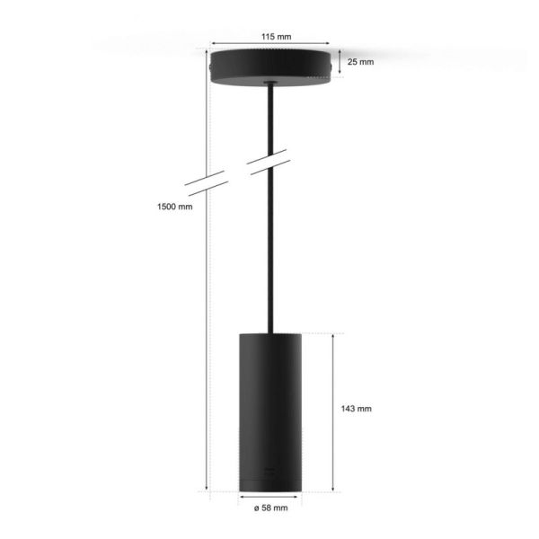 Bombilla cable colgante negro mate Lightguide Philips Hue medidas producto| LeonLeds